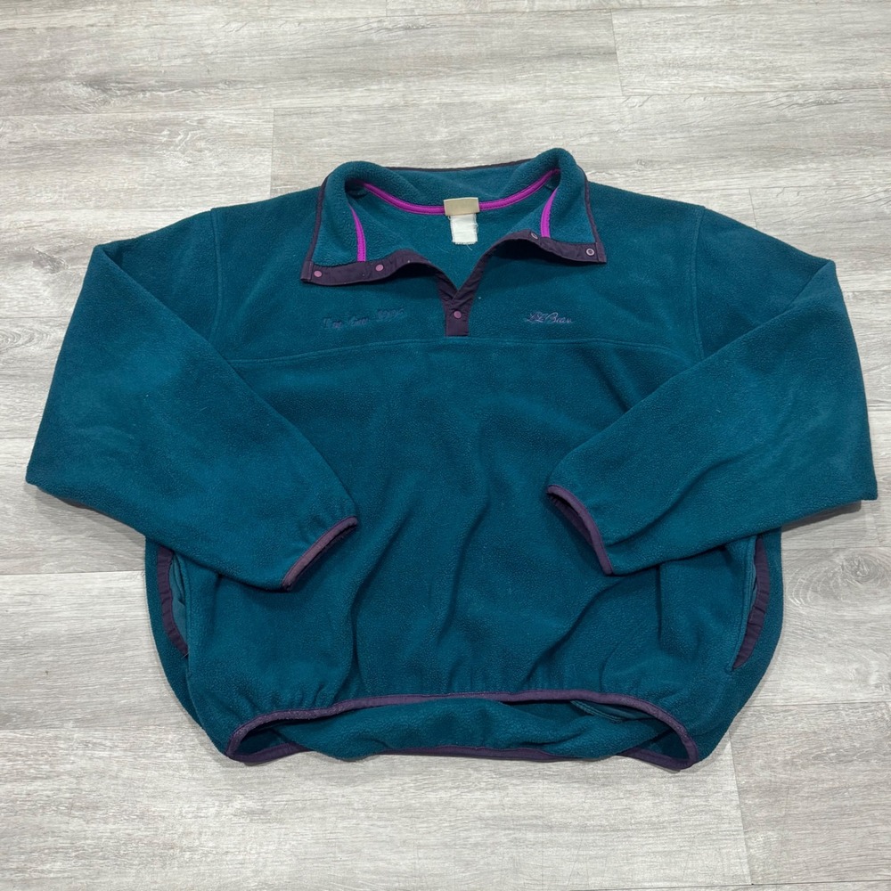 Vintage LL Bean Fleece Pullover Teal Purple Top Gun 1995 Snap Neck Mens XL